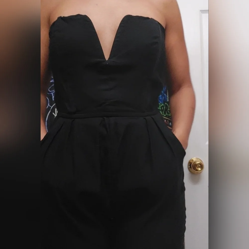 Strapless Jumpsuit, Deep V Neck, Stretchy - Picture 3 of 15